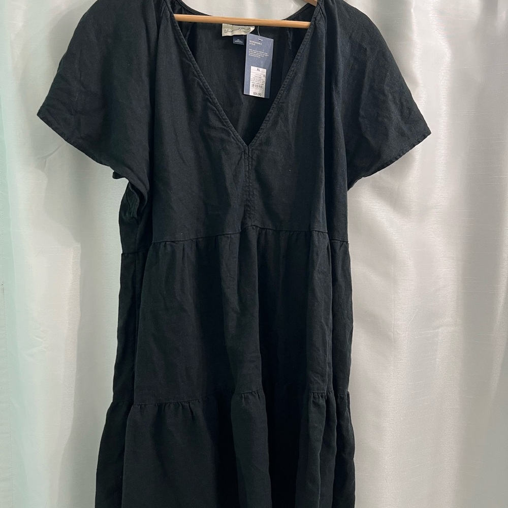 Black Linen V-Neck Tiered Dress- Universal Thread